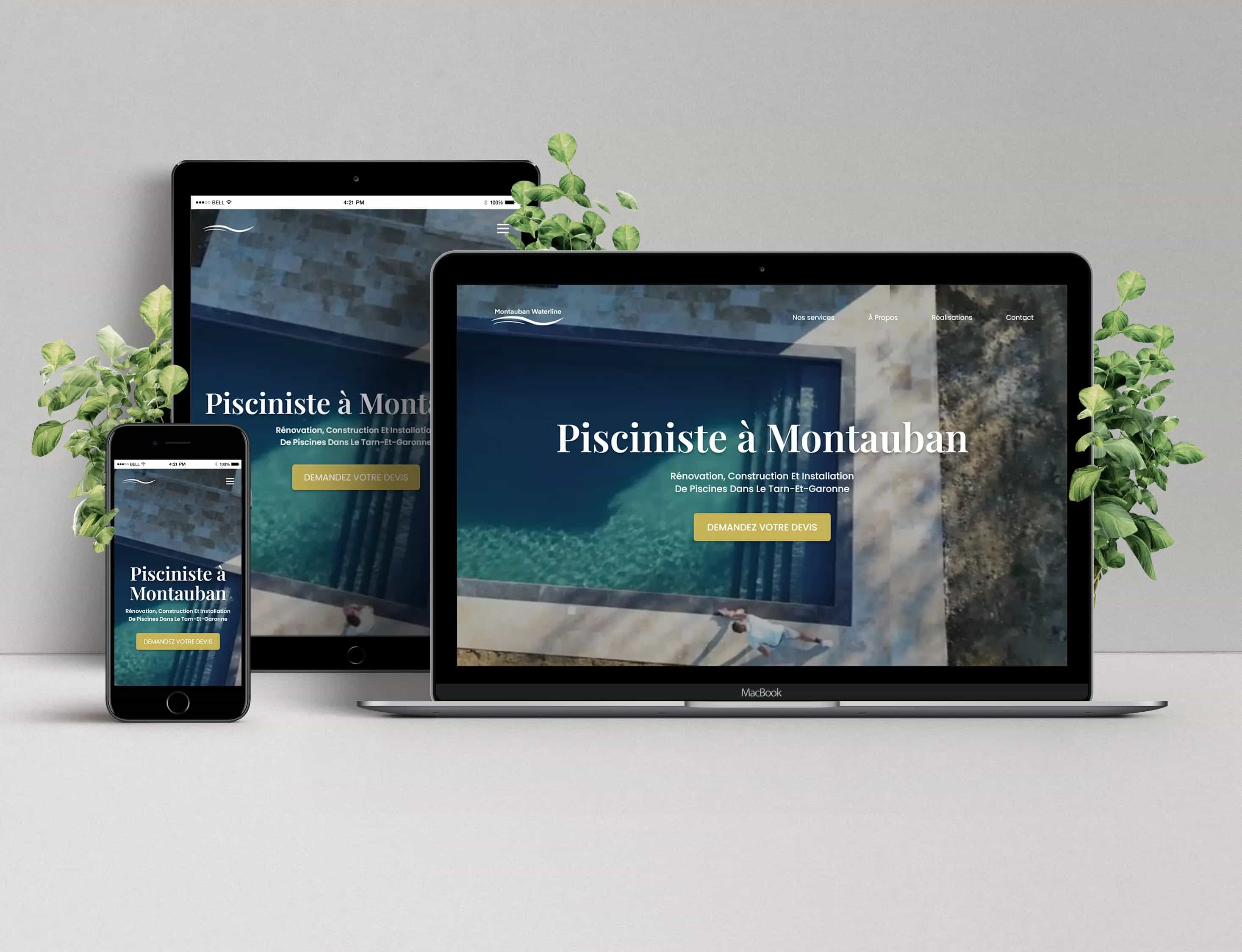 Mockup responsive de la page d'accueil du site Waterline