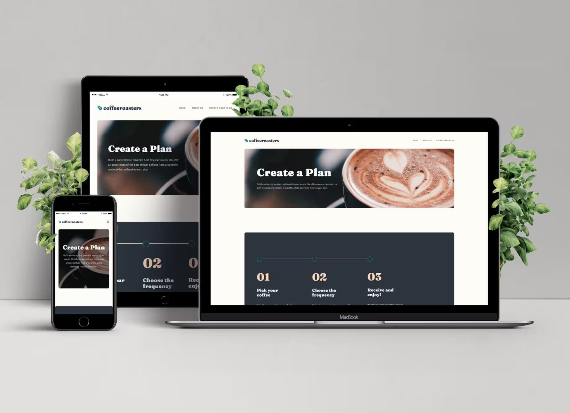 Mockup responsive de la page de commande de CoffeeRoasters