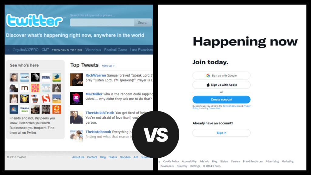 comparatif twitter en 2010 vs 2024