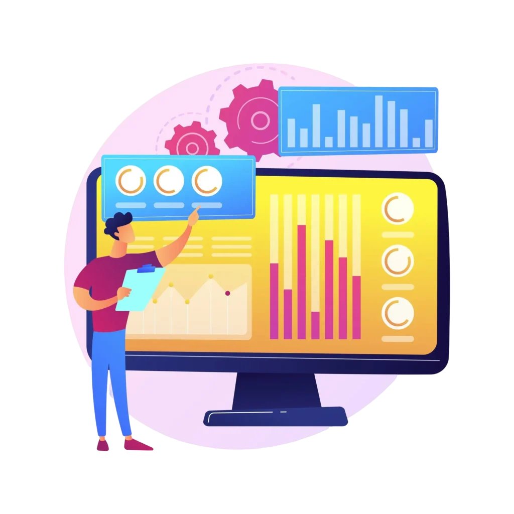 illustration homme devant écran montrant des graphiques
