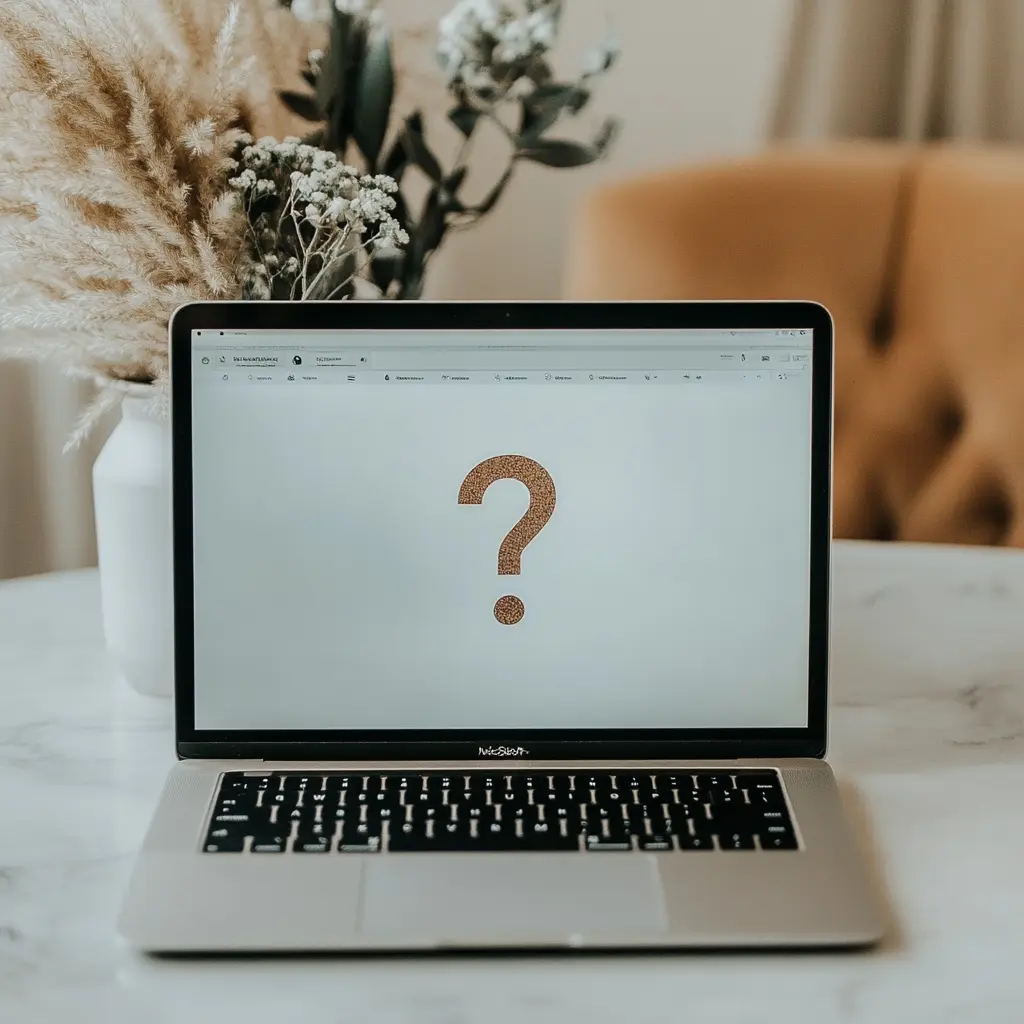 ordinateur portable avec sur son écran un site internet affichant un point d'interrogation