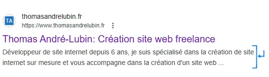 Capture d'écran résultat serp avec balise meta description