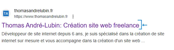 Capture d'écran résultat serp avec balise meta title