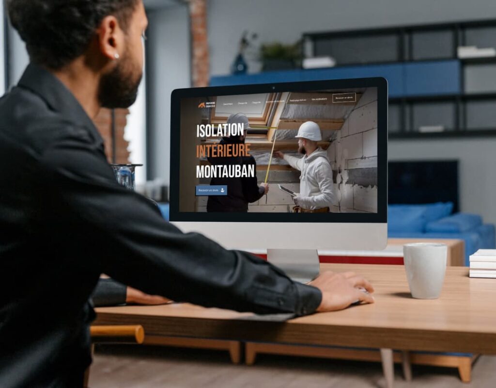 homme regardant ecran ordinateur affichant site internet