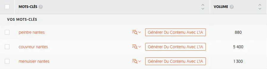 capture d'écran du volume de recherche d'artisan à nantes