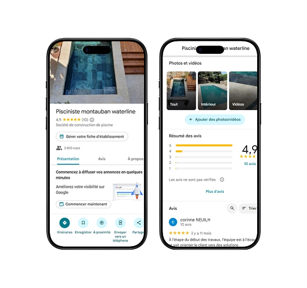 Fiche Google My Business de Waterline