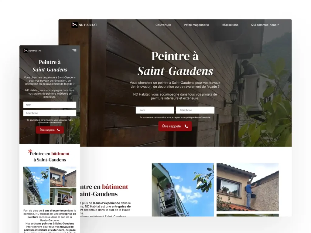 Mockup téléphone et ordinateur de la page d'accueil de ND Habitat