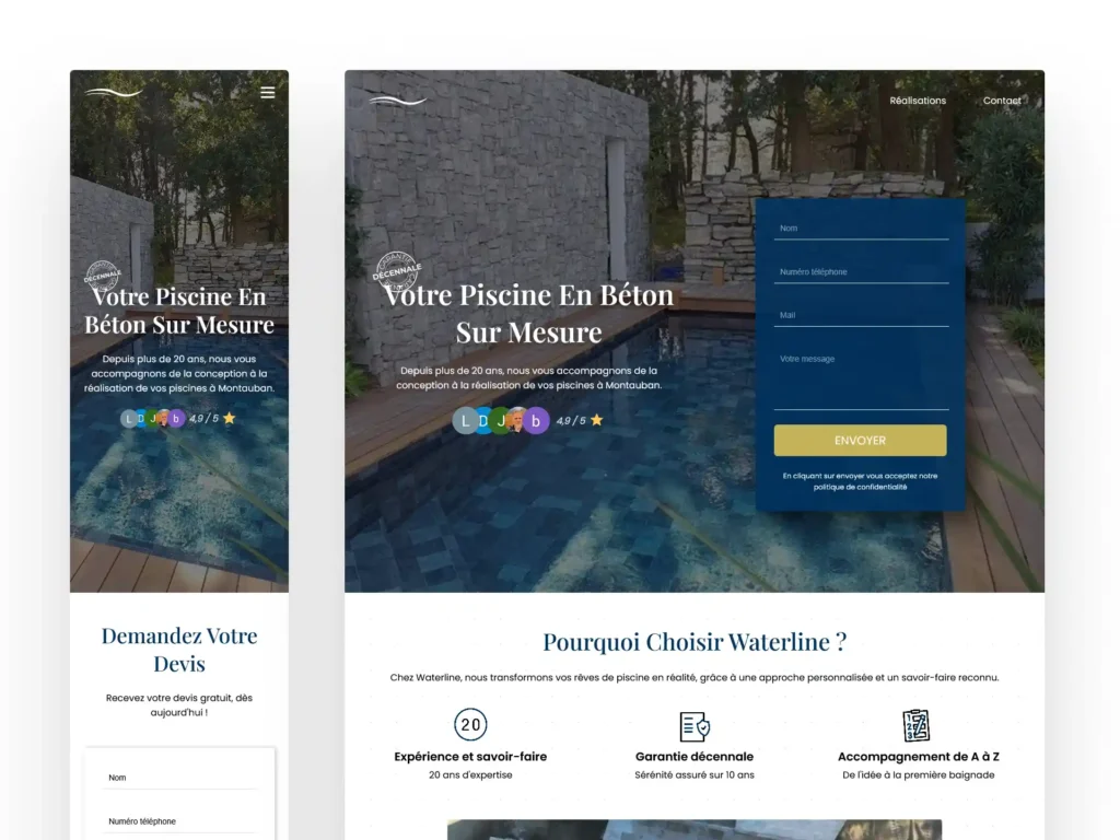 Mockup responsive page de vente Waterline
