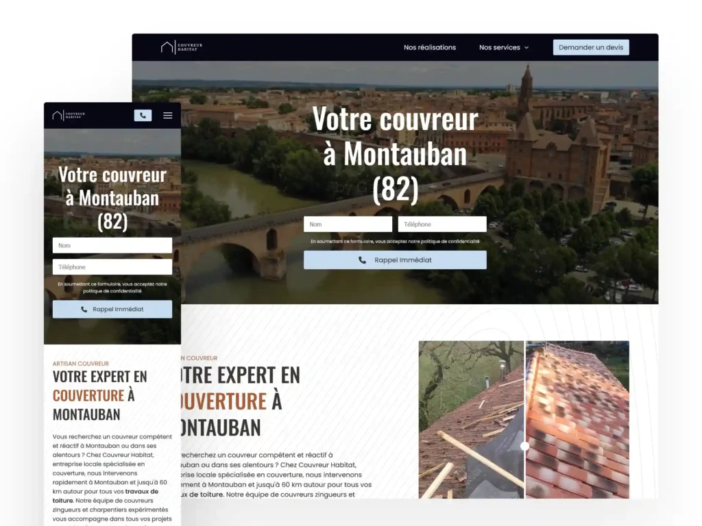 Mockup responsive page d'accueil du site Couvreur Habitat