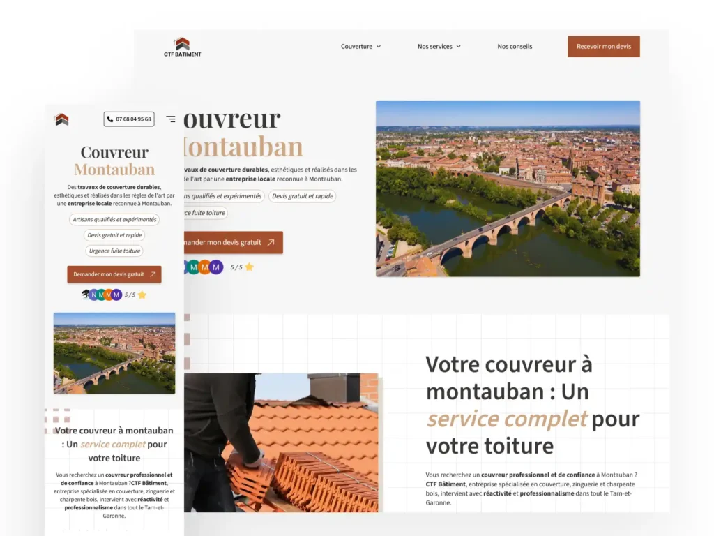 Mockup responsive page d'accueil site ctf batiment