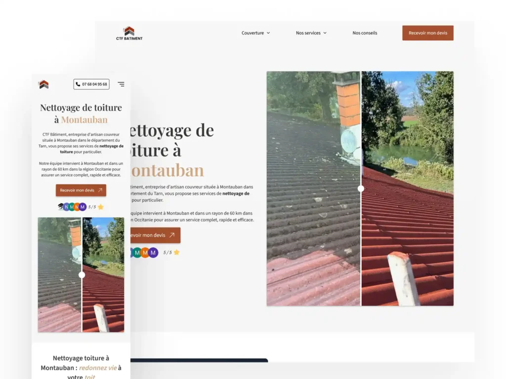 Mockup responsive page service nettoyage toiture CTF Bâtiment