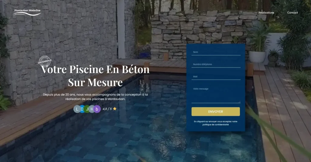 Hero section de la landing page de waterline